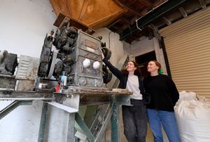 Alice and Claire Batham in the mill room.
