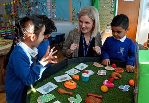 Pics at Burnt Tree Primary School, Olbury for School Focus feature.Aneta Cheshire with the reception children.