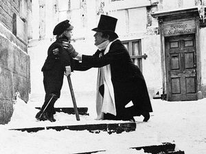 Supporting image for story: When Charles Dickens' A Christmas Carol brought Hollywood to Shrewsbury in 1984 - 14 pictures show town turned into a festive film set