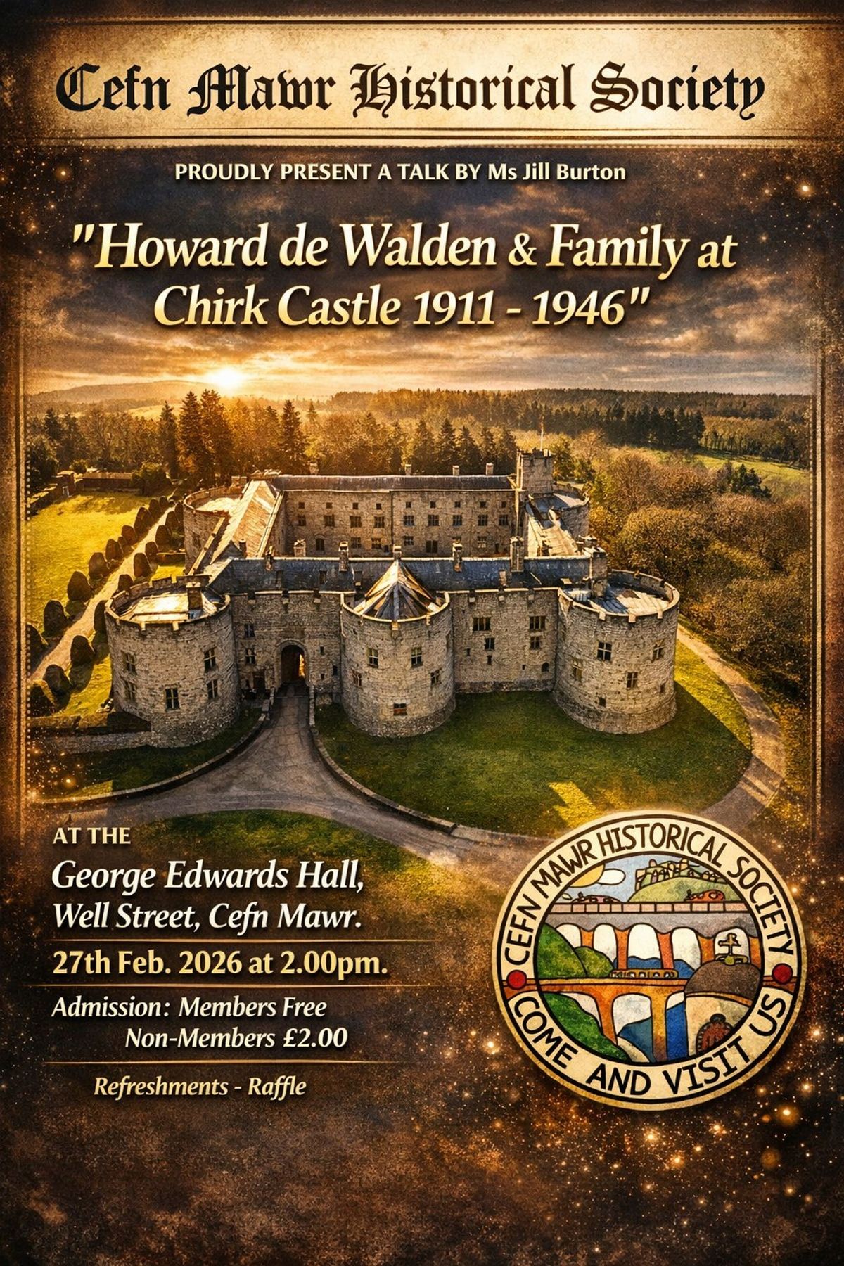 Cefn Mawr Historical Society to reveal untold stories of Chirk Castle in illustrated talk