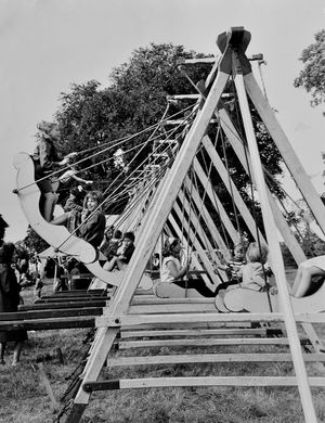 Swing boats at Claverley Show on July 31, 1965.
