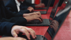 Students using their Chromebooks in class