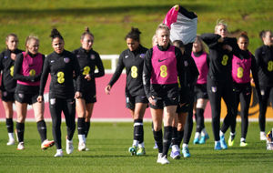 England's Leah Williamson (centre right) during a training session at St.George's Park, Burton.