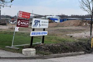The entrance to the building site where the bomb was found