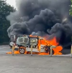 A van caught fire due to a mechanical fault in Market Drayton. Picture: Shropshire Fire and Rescue Service