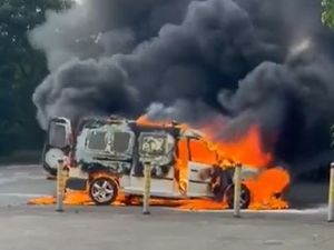 Supporting image for story: Watch: Dramatic footage of van on fire on the A41 near Market Drayton