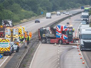 Supporting image for story: 144 drivers to be contacted by police after taking pictures of M54 lorry crash on mobile phones