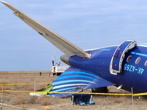 This image from video released by the administration of the Mangystau region of Kazakhstan, shows the wreckage of Azerbaijan Airlines Embraer 190 on the ground near the airport of Aktau, Kazakhstan, Wednesday, Dec. 25, 2024