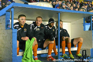 Jamie O'Hara of Wolverhampton Wanderers sits on the substitutes bench.