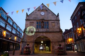 Shrewsbury Market Hall with the NHS Thank You message. Picture: Hamish McKeown