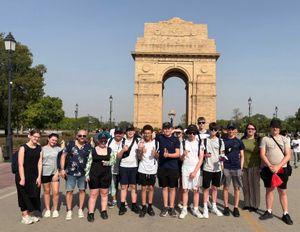 The students and staff at the iconic India Gate war memorial 
