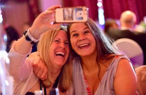 Rebecca Foster and Charlotte Beaman who work for Worcester University and taught Joel, taking time out for a selfie