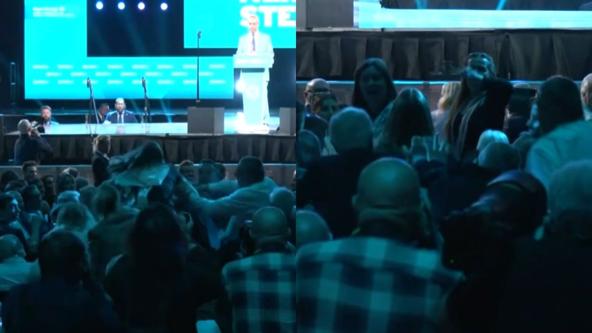 Watch moment protester interrupts Nigel Farage at Reform conference in Birmingham