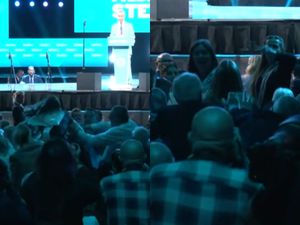 Supporting image for story: Watch moment protester interrupts Nigel Farage at Reform conference in Birmingham