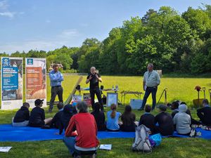 The school visitors are given a talk on forestry at the Countryside Learning open day