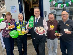 L-R: Perton parish councillor and Rita Heseltine; PCSO Julia Wells; Mike Wood MP; Chris Hughes and Vice Merrick from Wombourne Parish Council