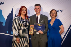 Chris Price (centre) from Chasetown FC won the Coach of the Year - Disability Pathway award. Picture: Staffordshire FA/Epic Action Media 