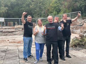 Support: Former Dudley North MP Marco Longhi with Paul Turner and Crooked House campaigners. Mr Turner is now concerned about the land around the famous pub