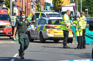 Emergency services at the scene of the crash in Stourbridge Road, Halesowen. Photo: SnapperSK