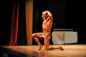 Show time - an over 50s competitor struts his stuff