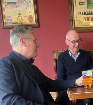 Keir Starmer and Pat McFadden at the Hail the Ale bar in Wolverhampton