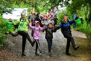 Volunteer, Kerry Smith, with pupils Sophie Keyrouz, 9 and Toby Hill, 9 and headteacher, Rachel Cook