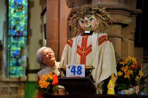 Joan Burton MBE says hello to the new vicar at St Chads Church in the village
