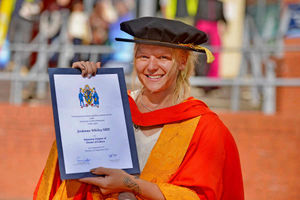 Jordanne Whiley MBE with her an honourary degree from University of Wolverhampton