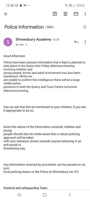 The message which was sent out to parents