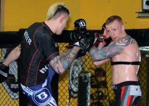 Tim Wilde in action in his gym. 