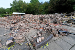 The remains of the Crooked House pub, Himley, after demolition