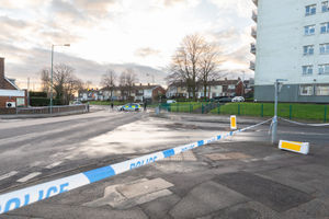 Police close the junction of Stoney Lane and Buxton Road in Bloxwich. Photo: Shaun Fellows/ Shine Pix Ltd