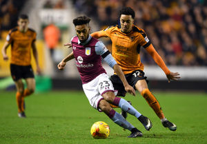 Jordan Amavi of Aston Villa and Helder Costa of Wolverhampton Wanderers. (AMA/Sam Bagnall)