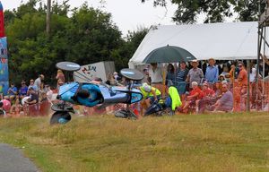 Going, going, gone! A competitor crashes near the crowd