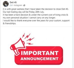 Deli 45's announcement 