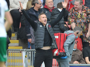 Supporting image for story: Matt Taylor is happy on the Walsall sidelines
