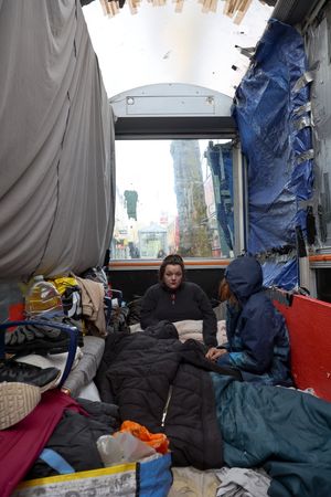 Destiny Mitchell, 26, is homeless and has turned a bus stop into a temporary home on the Bristol Road, Selly Oak, Birmingham