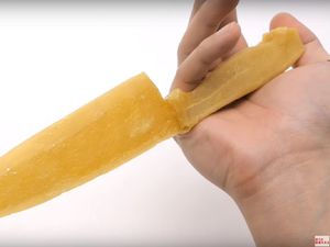 Supporting image for story: Watch this Japanese craftsman make a functioning knife out of spaghetti then eat it