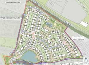 An indicative site plan included in outline proposals for a 150-home development which were approved in May this year (Wain Estates/Planning Portal)