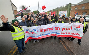 Dozens of workers are out in force on the picket line at the National Express Wolverhampton garage on Park Lane