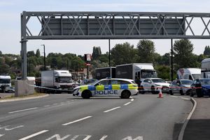 The overturned lorry on the Black Country Route. Photo: Tim Thursfield