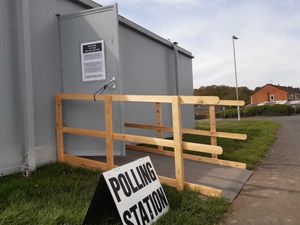 A polling station in a demountable building in Beechwoad Road, Dawley