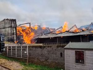Supporting image for story: Watch: Dramatic footage captures major barn blaze near Church Stretton - with several fire crews and specialised units on scene