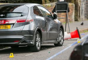 Police and forensics on Livery Street in Birmingham, West Mids, October 4, 2024. Release date October 4, 2024. Police say they are hunting the driver of the car after it was "deliberately driven" into a crowd of people outside the popular nightspot in Birmingham.