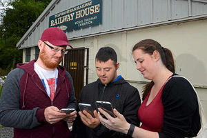 Pokeman hunters Luke Phillips, Zack Pressland and Amy Phillips visit Telford Steam Railway as they search for characters