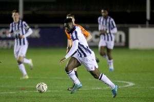 Daryl Dike drives with the ball on his return. (Photo by Adam Fradgley/West Bromwich Albion FC via Getty Images)