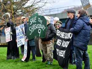 Protestors gathered outside Shirehall ahead of the decision on the North West Relief Road