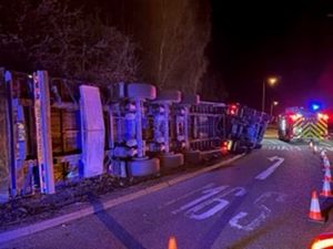 Overturned lorry prevented access to the M6 north and southbound at Junction 15. Photo: National Highways