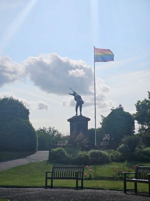 The Pride flag at the war memorial