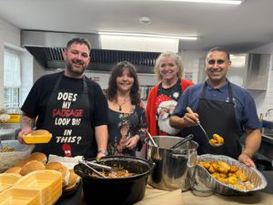 From left to right: Jake Hevingham (Gourmet Catering and Buffets), Carrie Mackenzie (TACT Operations Manager), Kate Ballinger (TACT Trustee) and Chun Bagry (Madeley Laundrette).